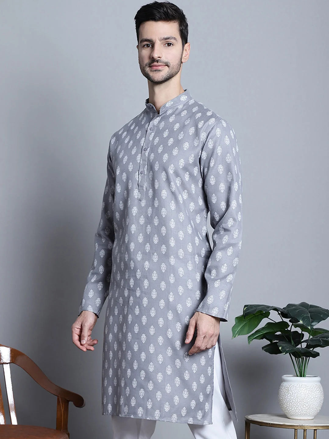 Men's Cotton Floral Indian Kurta | Printed Kurta for Men