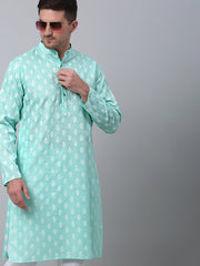 Men's Green Cotton Floral printed kurta Only