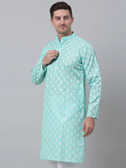 Men's Green Cotton Floral printed kurta Only