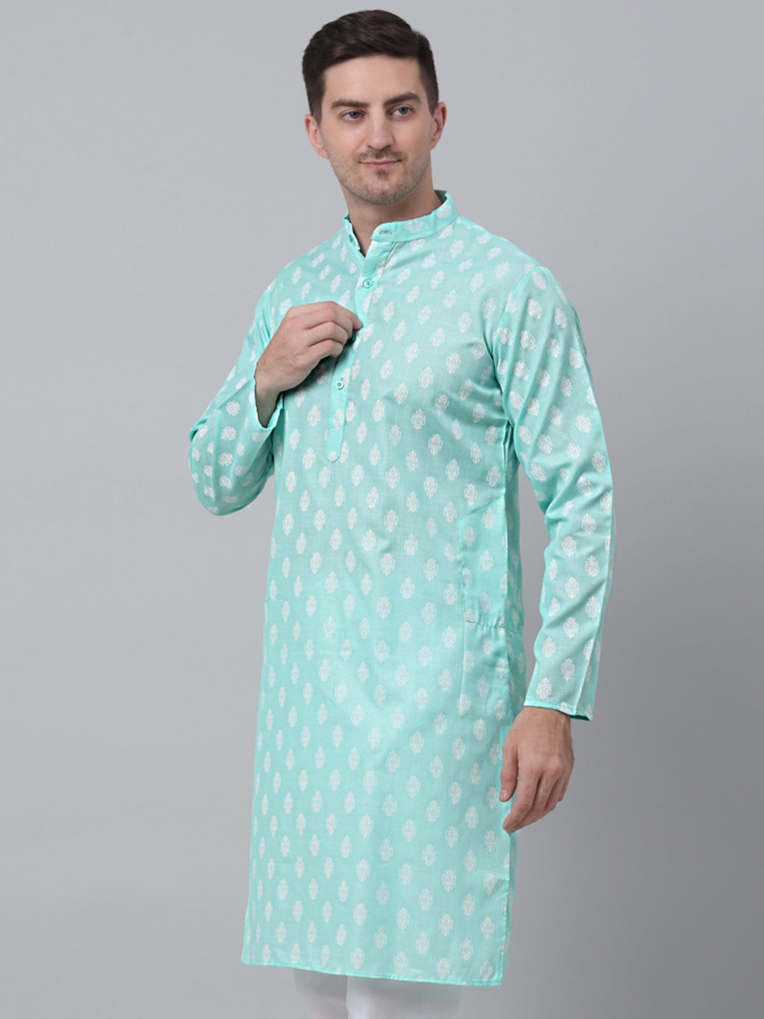 Green Floral Print Men's Kurta | Indian Kurta for Men