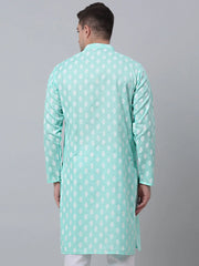Men's Green Cotton Floral printed kurta Only