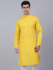 Men's Cotton Floral printed kurtas ( KO 650Lemon )-KO-650