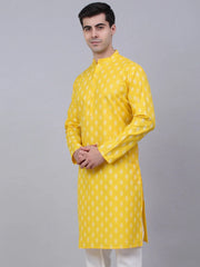 Men's Cotton Floral printed kurtas ( KO 650Lemon )-KO-650