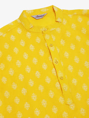 Men's Cotton Floral printed kurtas ( KO 650Lemon )-KO-650