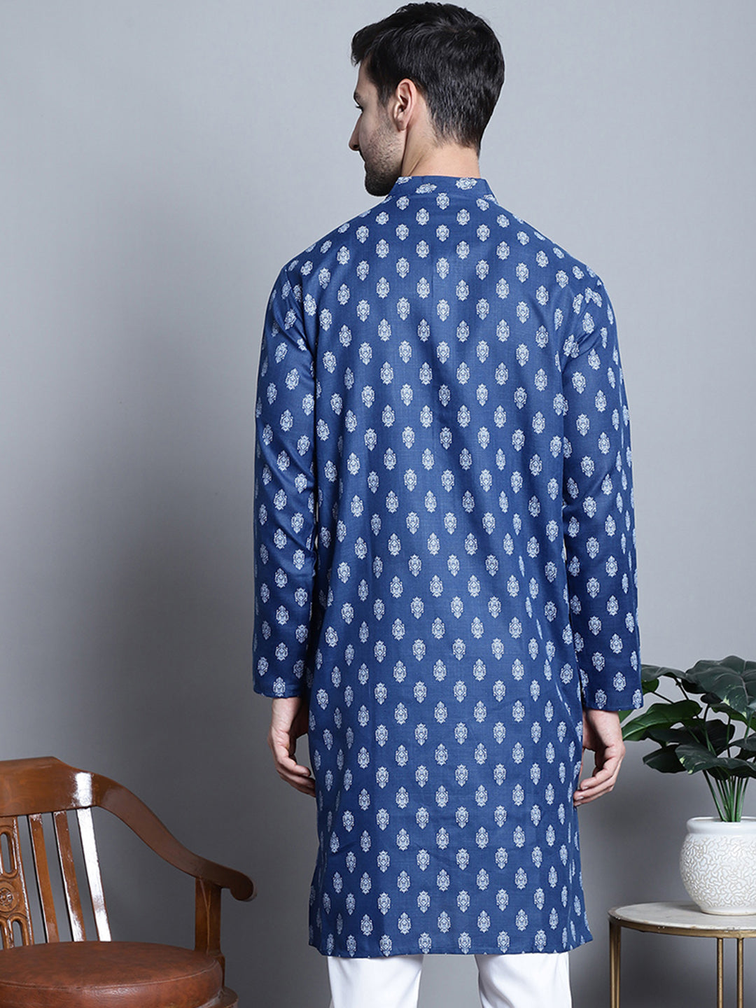 Light Floral Printed Men's Cotton Kurta | Indian Kurta