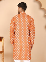 Floral Printed Kurtas for Men (KO 650 Orange ) [FF] [Q-1-6]