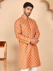 Floral Printed Kurtas for Men (KO 650 Orange ) [FF] [Q-1-6]