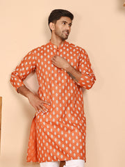 Floral Printed Kurtas for Men (KO 650 Orange ) [FF] [Q-1-6]