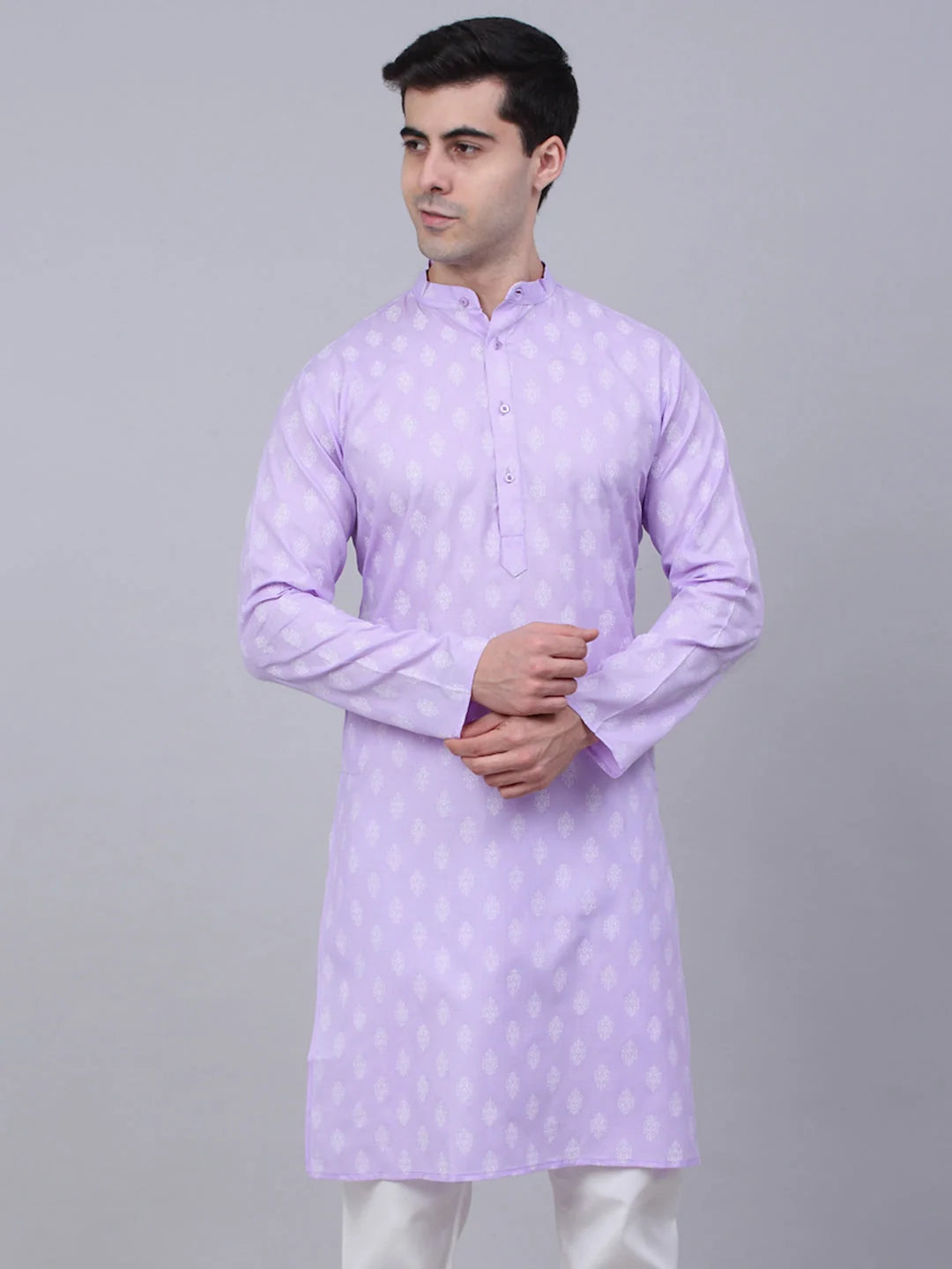 Men's Cotton Floral printed kurtas ( KO 650Purple )-KO-650