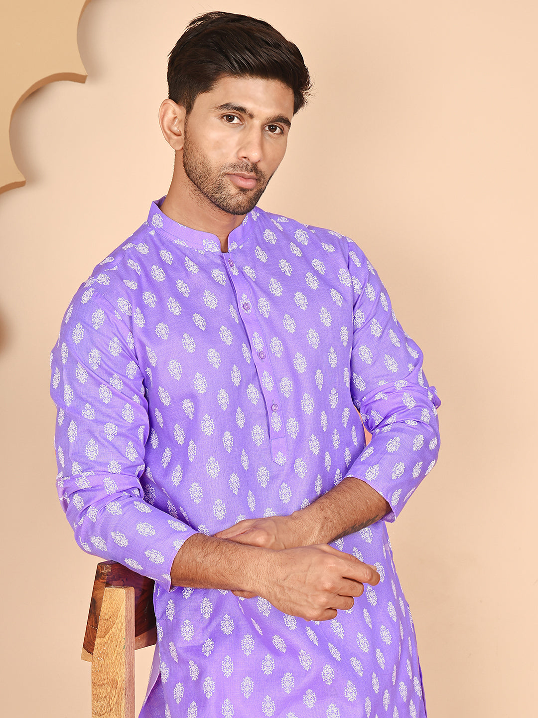 DesiQlo Men Printed Kurta Only - Purple - KO_650Violet_S