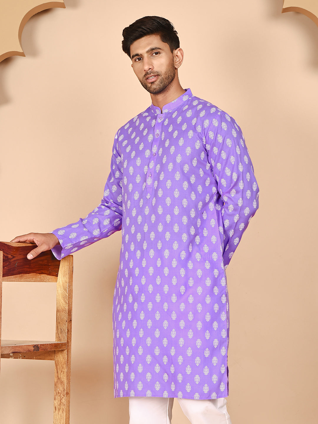 DesiQlo Men Printed Kurta Only - Purple - KO_650Violet_S