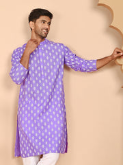 Floral Printed Kurtas for Men ( KO 650 Violet ) [FF] [Q-1-6]