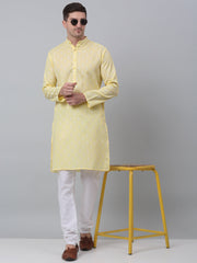 Men's Yellow Cotton Floral printed kurta Only
