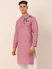 Men's Cotton Embroidered Kurta ( KO 655Magenta )-KO-655