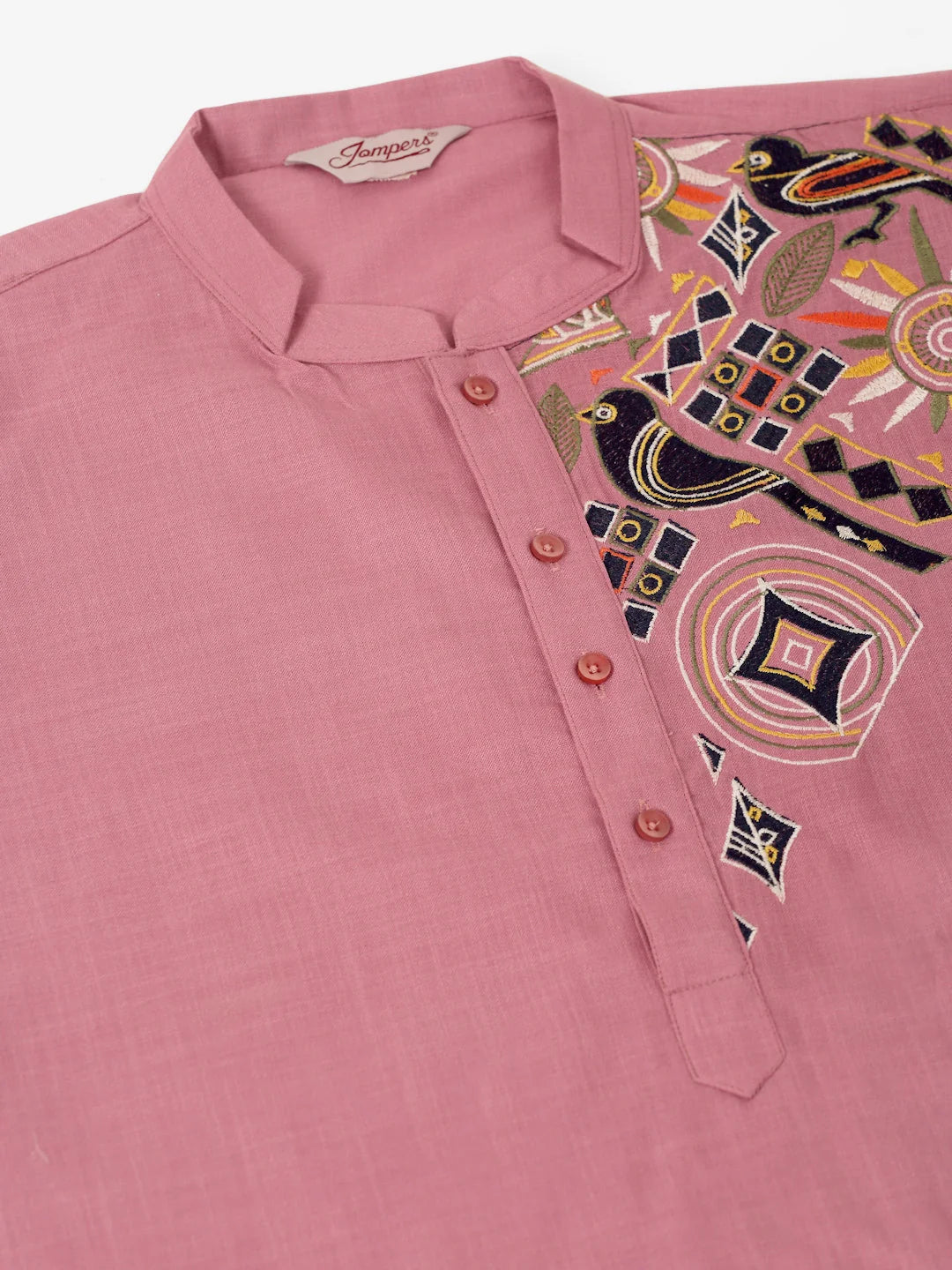 Magenta Embroidered Men's Kurta - Cotton Indian Kurta for Men