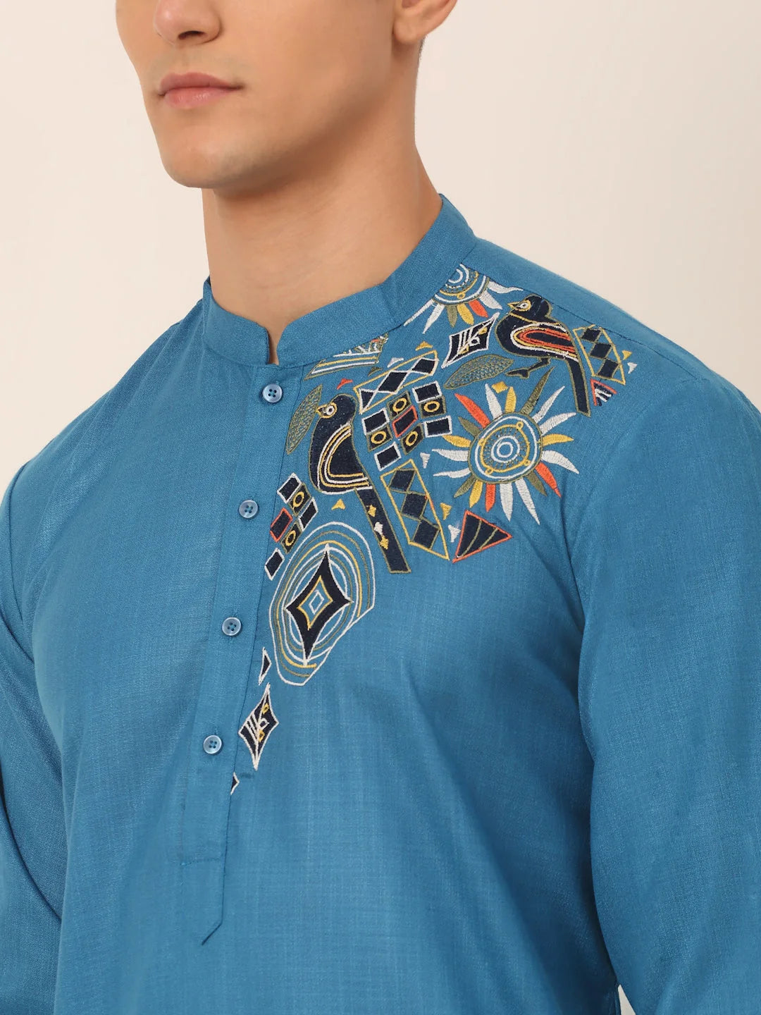 Men's Cotton Embroidered Kurta - Indian Kurta for Men