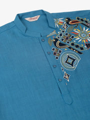 Men's Cotton Embroidered Kurta ( KO 655Peacock )-KO-655