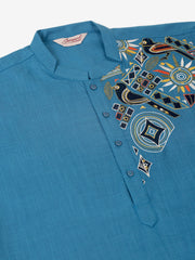 Men's Cotton Embroidered Kurta ( KO 655Peacock )-KO-655