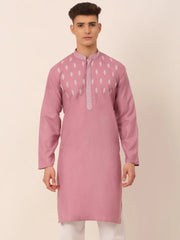 Men's Magenta Pink Embroidered Kurtas ( KO 656Magenta )-KO-656