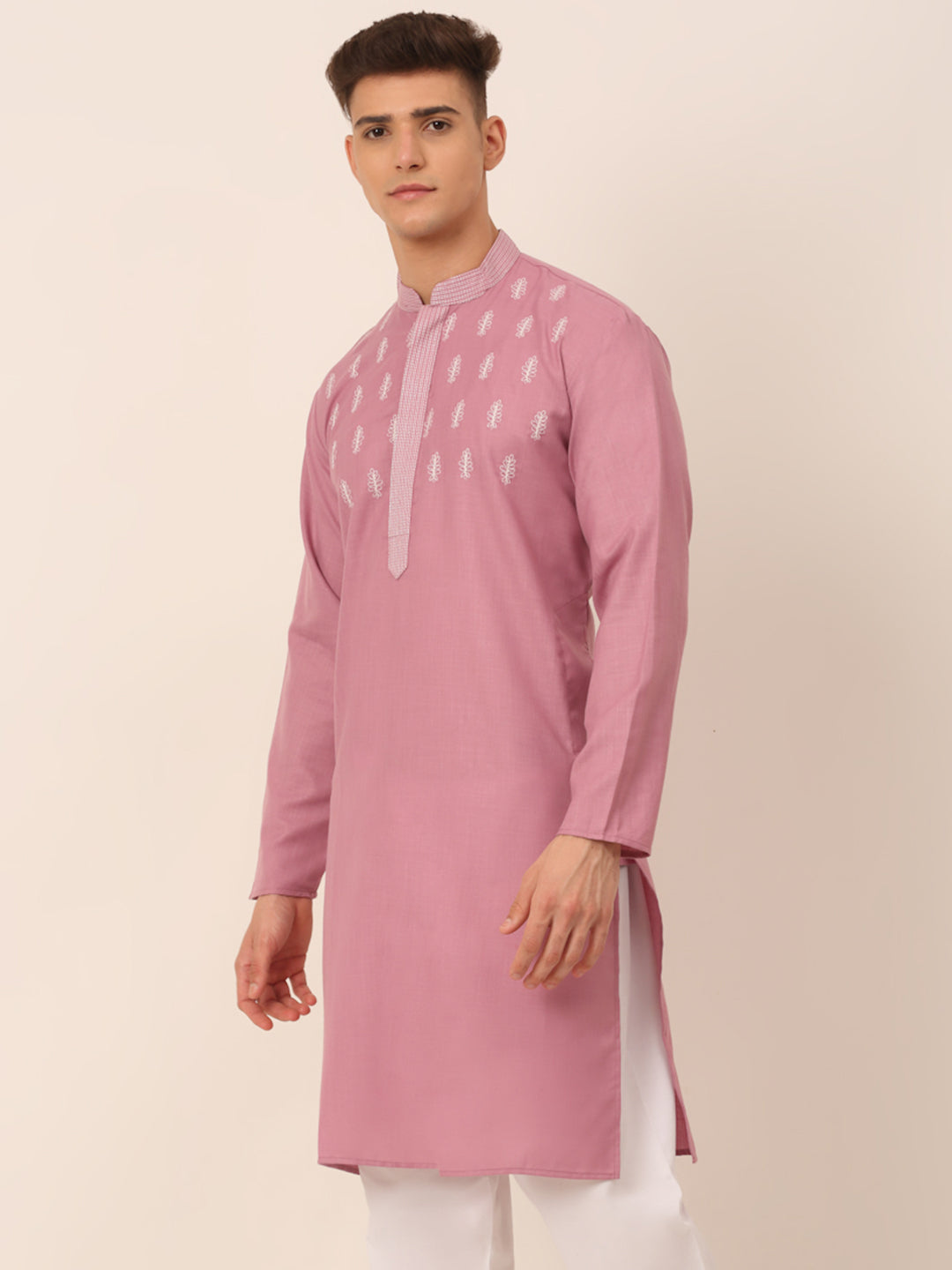 Magenta Pink Embroidered Kurta - Wedding Kurta for Men