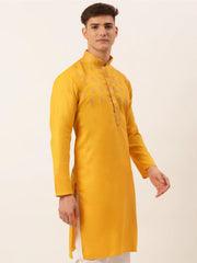 Men's Cotton Embroidered Kurtas ( KO 656 Mustard )