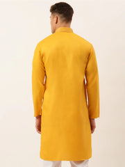 Men's Cotton Embroidered Kurtas ( KO 656 Mustard )
