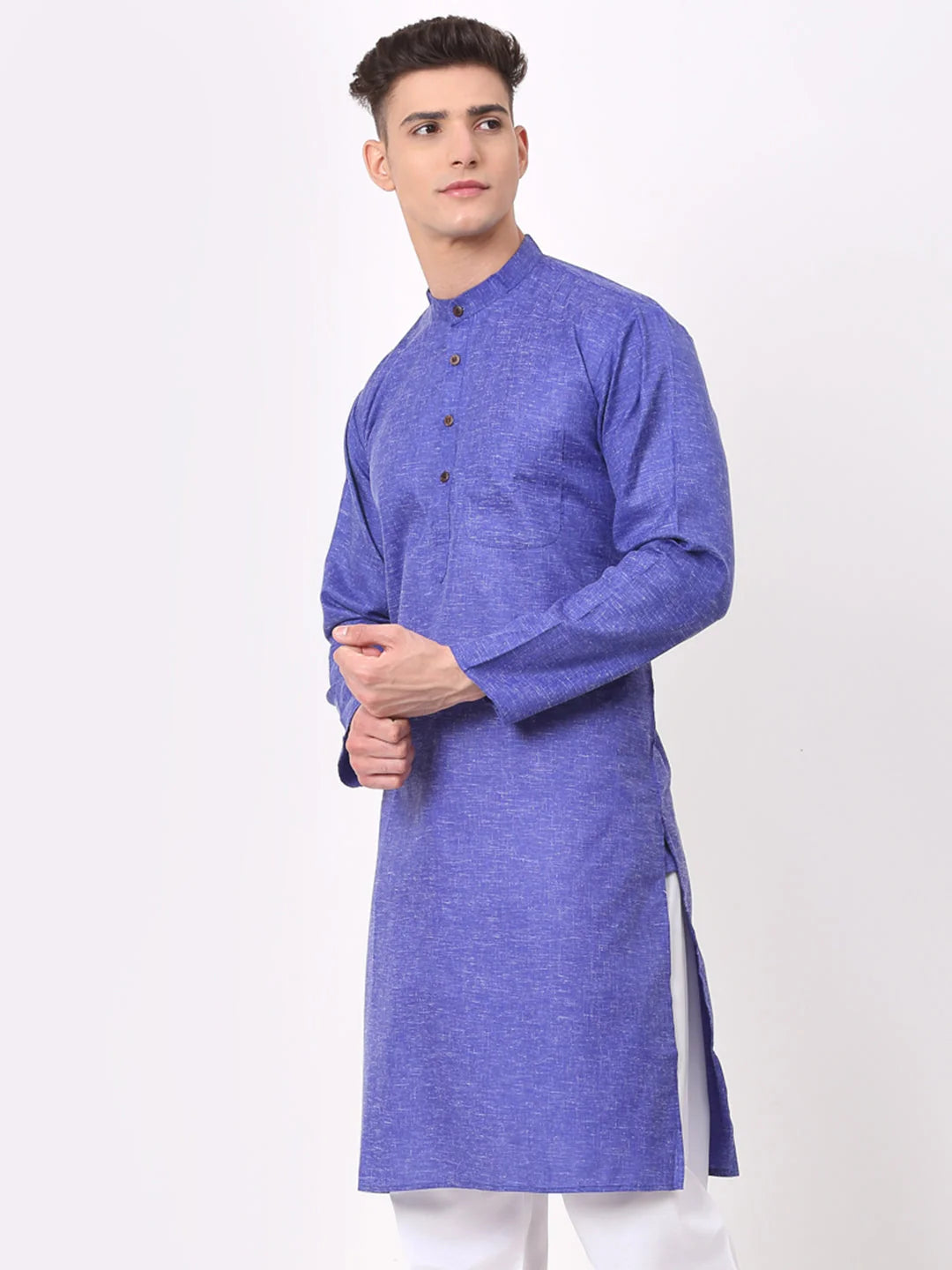 Men's Blue Cotton Kurta - Solid Indian Kurta for Men