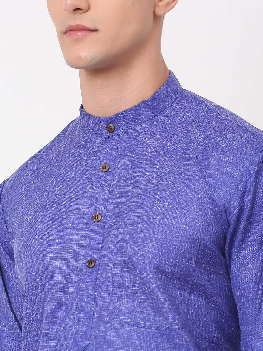 Men's Blue Cotton Kurta - Solid Indian Kurta for Men