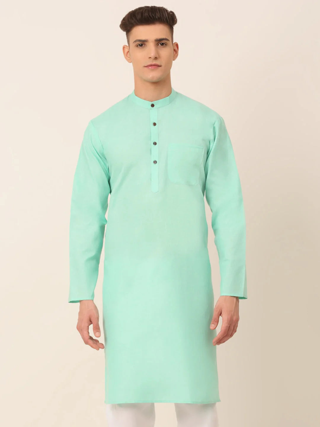 Men's Cotton Solid Kurta - Green Indian Kurta for Men