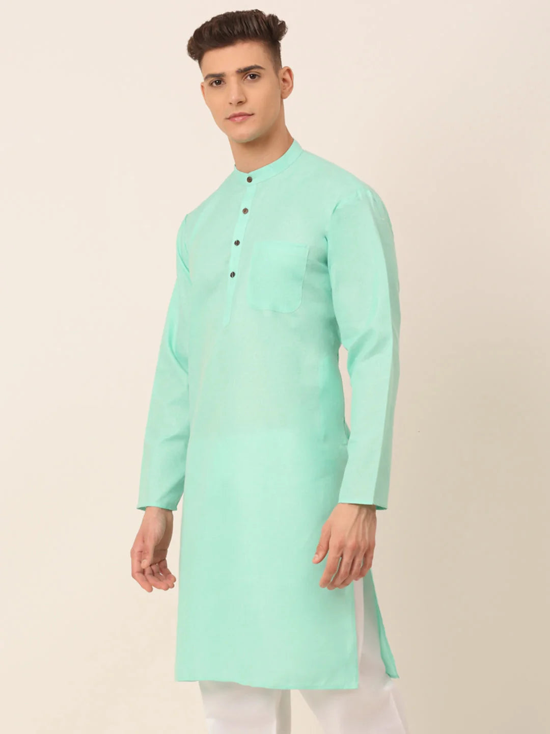Men's Cotton Solid Kurta - Green Indian Kurta for Men