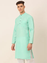 Men's Cotton Solid Kurta ( KO 657Green )-KO-657