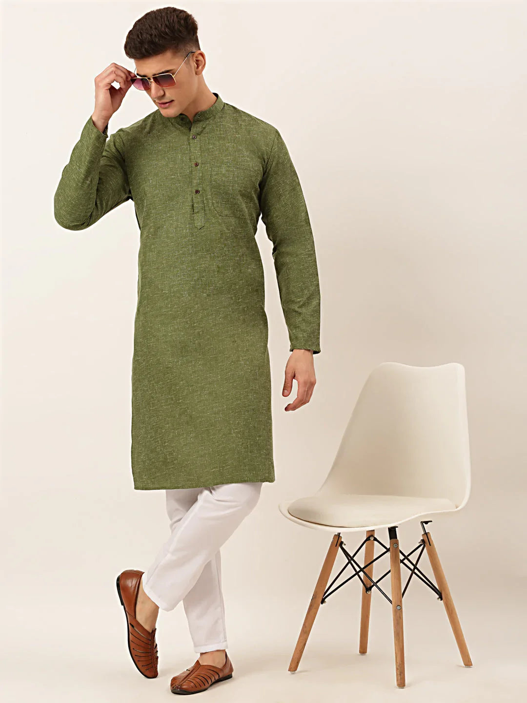 DesiQlo Men Kurta Only - Green - KO_657Olive_S