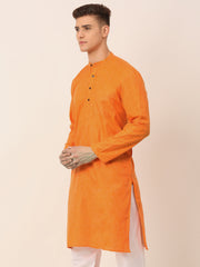 Men's Cotton Solid Kurta ( KO 657Orange )-KO-657