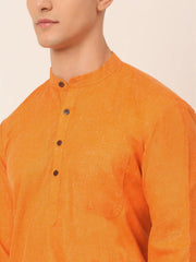 Men's Cotton Solid Kurta ( KO 657Orange )-KO-657