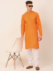 Men's Cotton Solid Kurta ( KO 657Orange )-KO-657