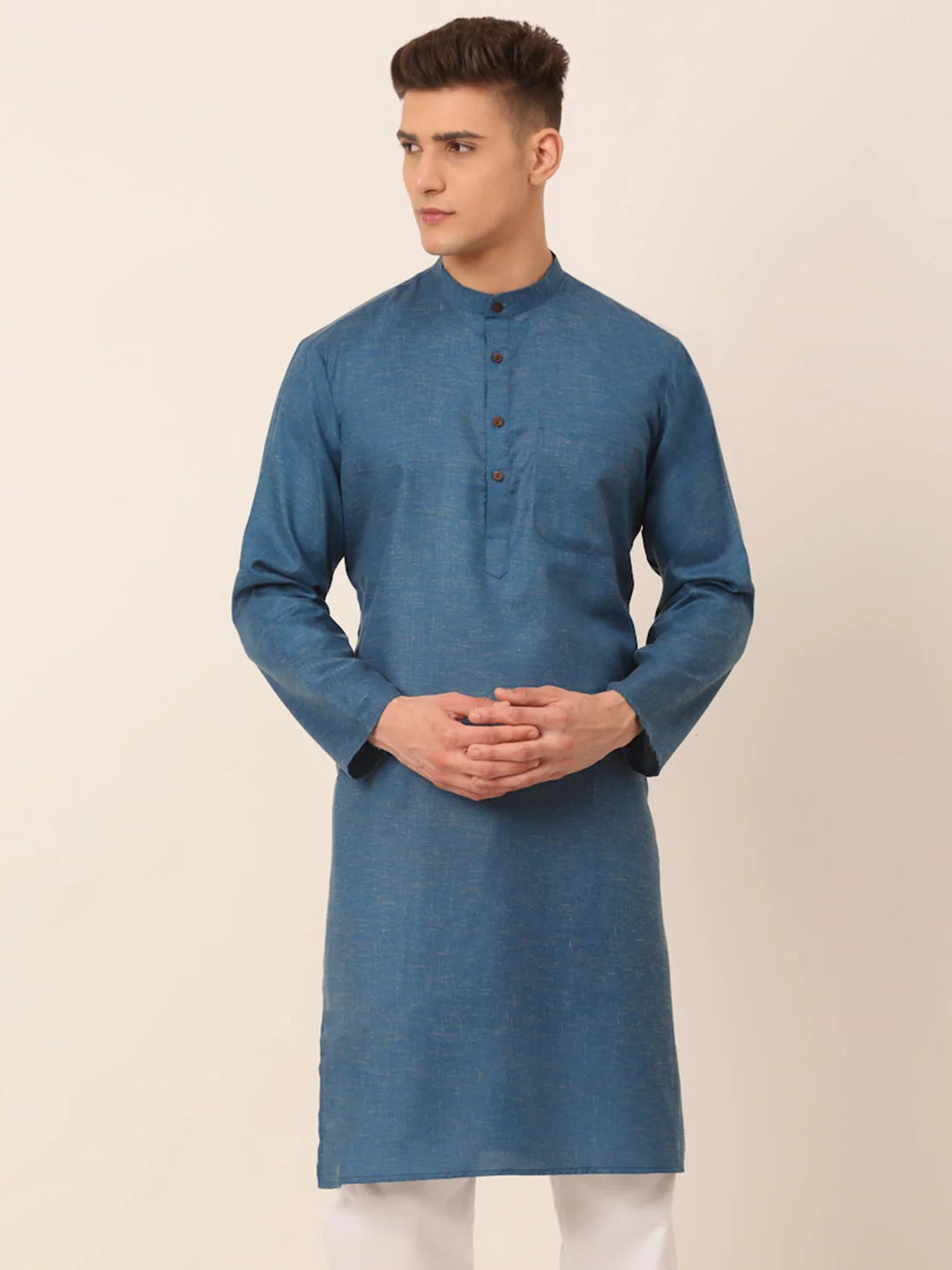 Men's Cotton Solid Kurta ( KO 657Peacock )-KO-657