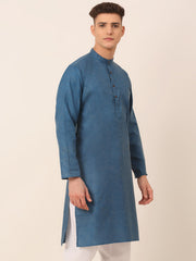 Men's Cotton Solid Kurta ( KO 657Peacock )-KO-657