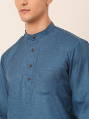 Men's Cotton Solid Kurta ( KO 657Peacock )-KO-657