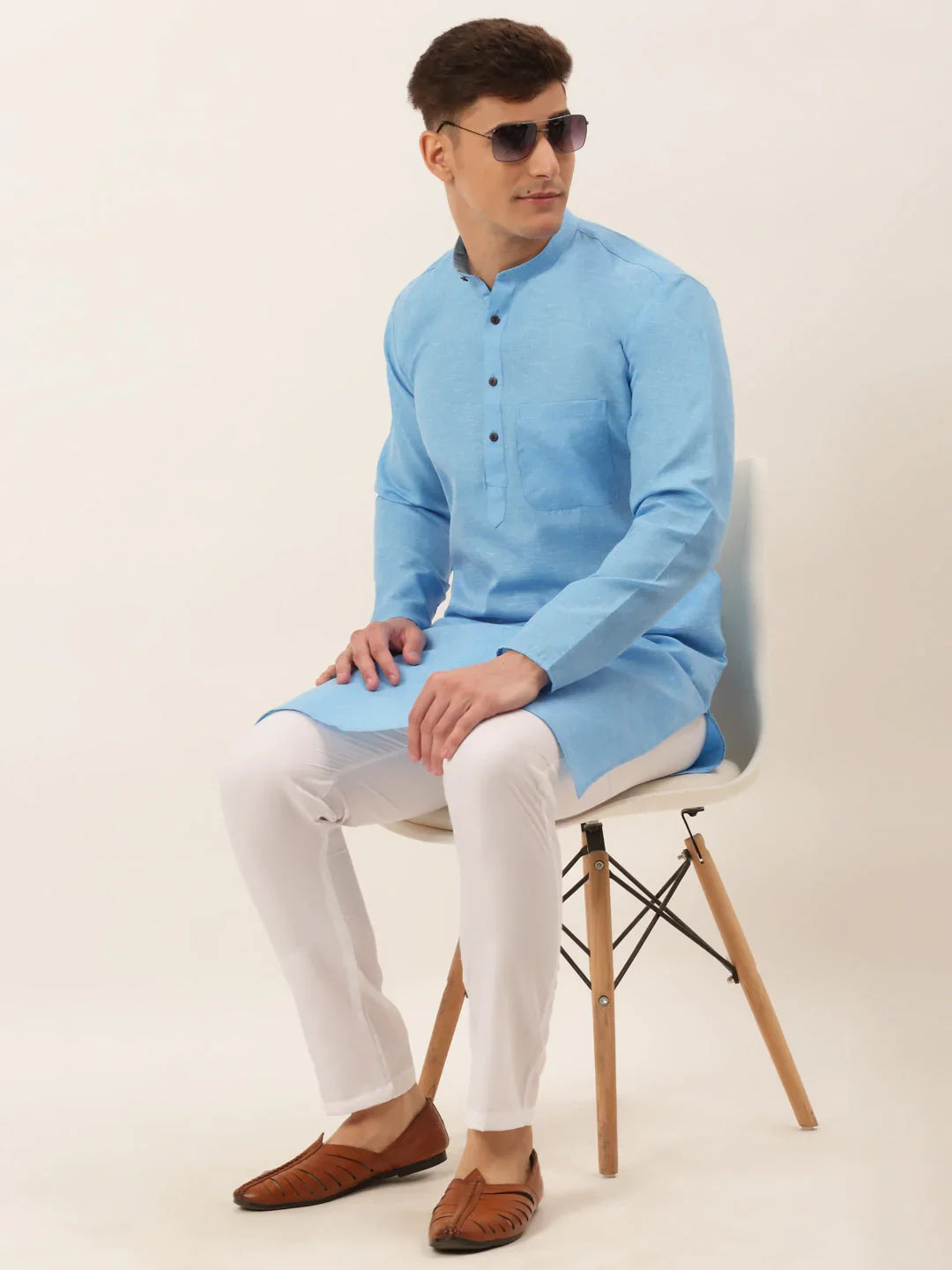DesiQlo Men Kurta Only - Blue - KO_657Sky_S