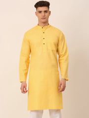 Men's Cotton Solid Kurta ( KO 657Yellow )-KO-657
