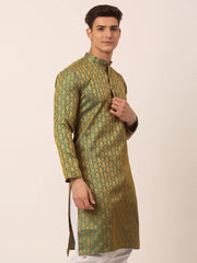 Men's Woven Design Jacquard Kurtas ( KO 658 Green )