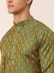 Men's Woven Design Jacquard Kurtas ( KO 658 Green )