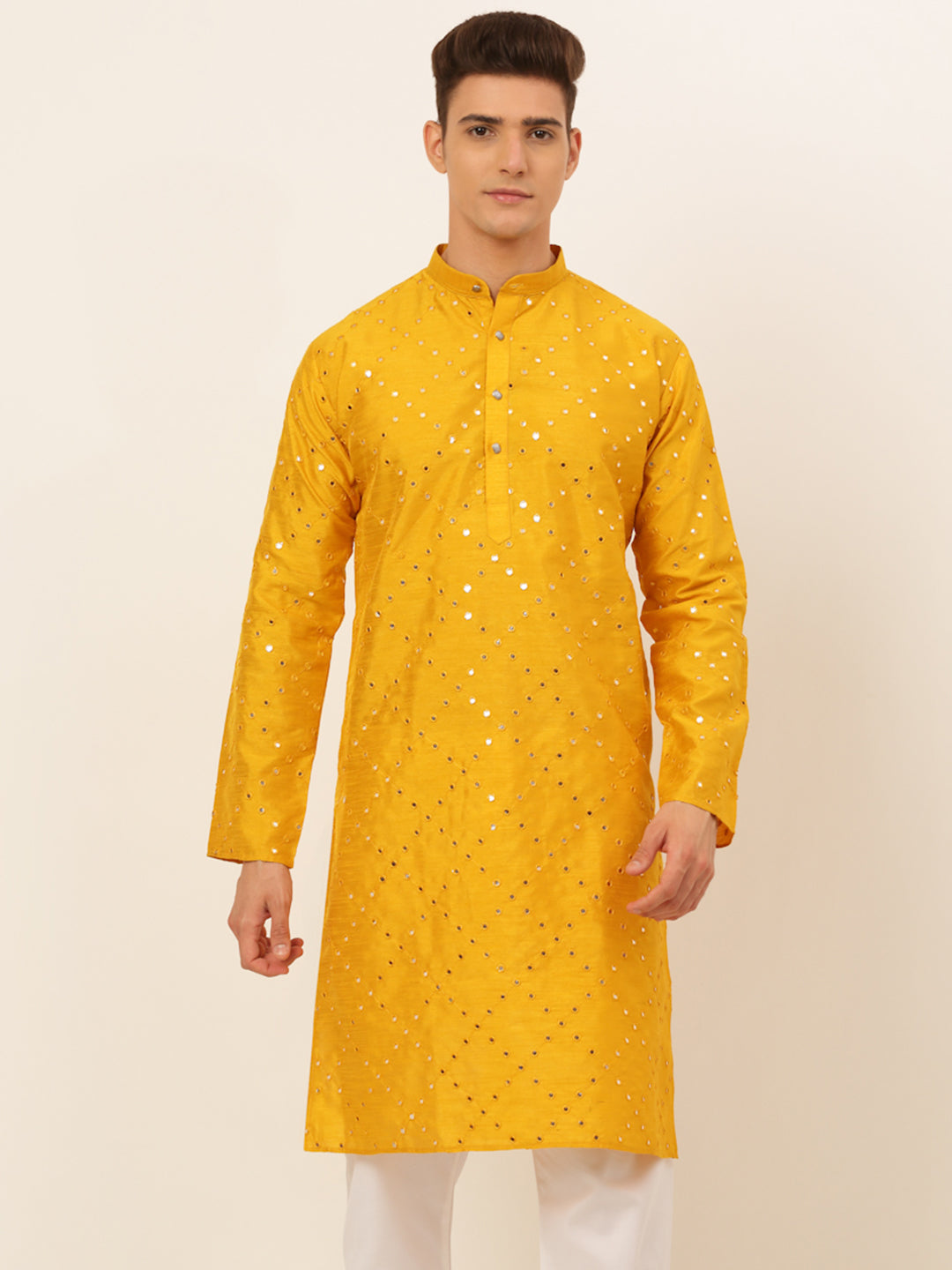 Mustard Silk Kurta for Men | Embroidered Wedding Kurta Designs
