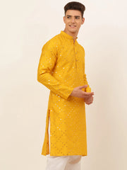 Men's Dupion Silk Embroidered Kurtas ( KO 659Mustard )-KO-659