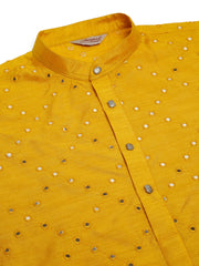 Men's Dupion Silk Embroidered Kurtas ( KO 659Mustard )-KO-659