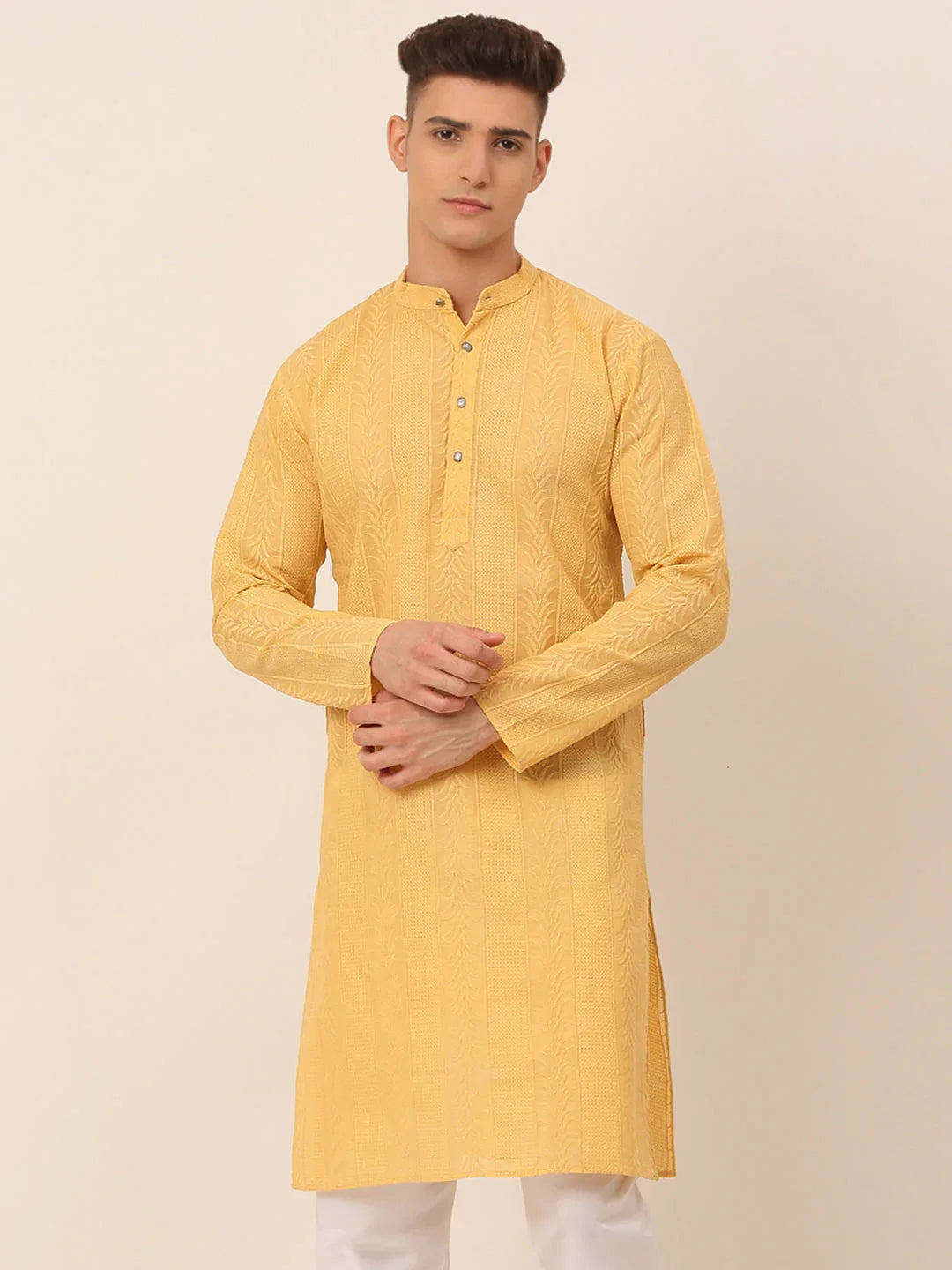 Men's Pure Cottom Embroidered Kurta Only ( KO 660 Beige )