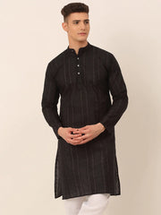 Men's Pure Cottom Embroidered Kurta Only ( KO 660 Black )