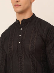 Men's Pure Cottom Embroidered Kurta Only ( KO 660 Black )