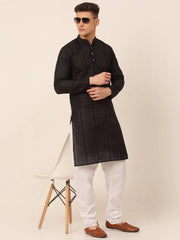 Men's Pure Cottom Embroidered Kurta Only ( KO 660 Black )
