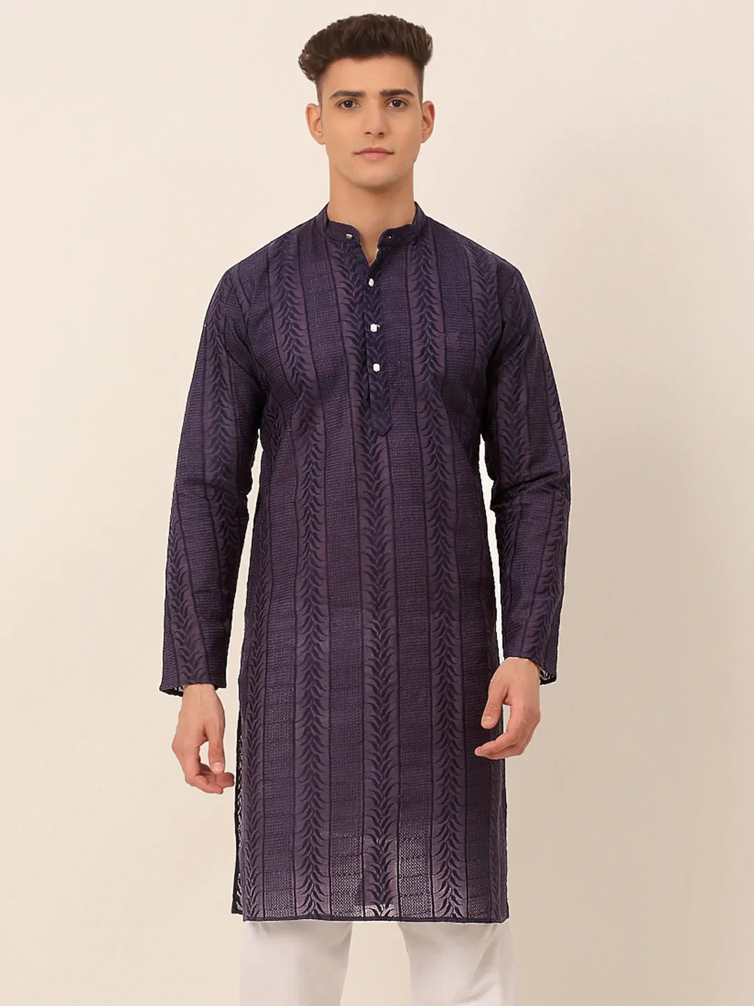 Men's Pure Cottom Embroidered Kurta Only ( KO 660 Navy )